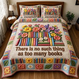 Book Lover 3 Piece Quilted Bedding Set Gift For Book Lovers