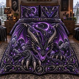 Shadow Eclipse Dragon 3 Piece Quilted Bedding Set Gift For Fantasy Lovers