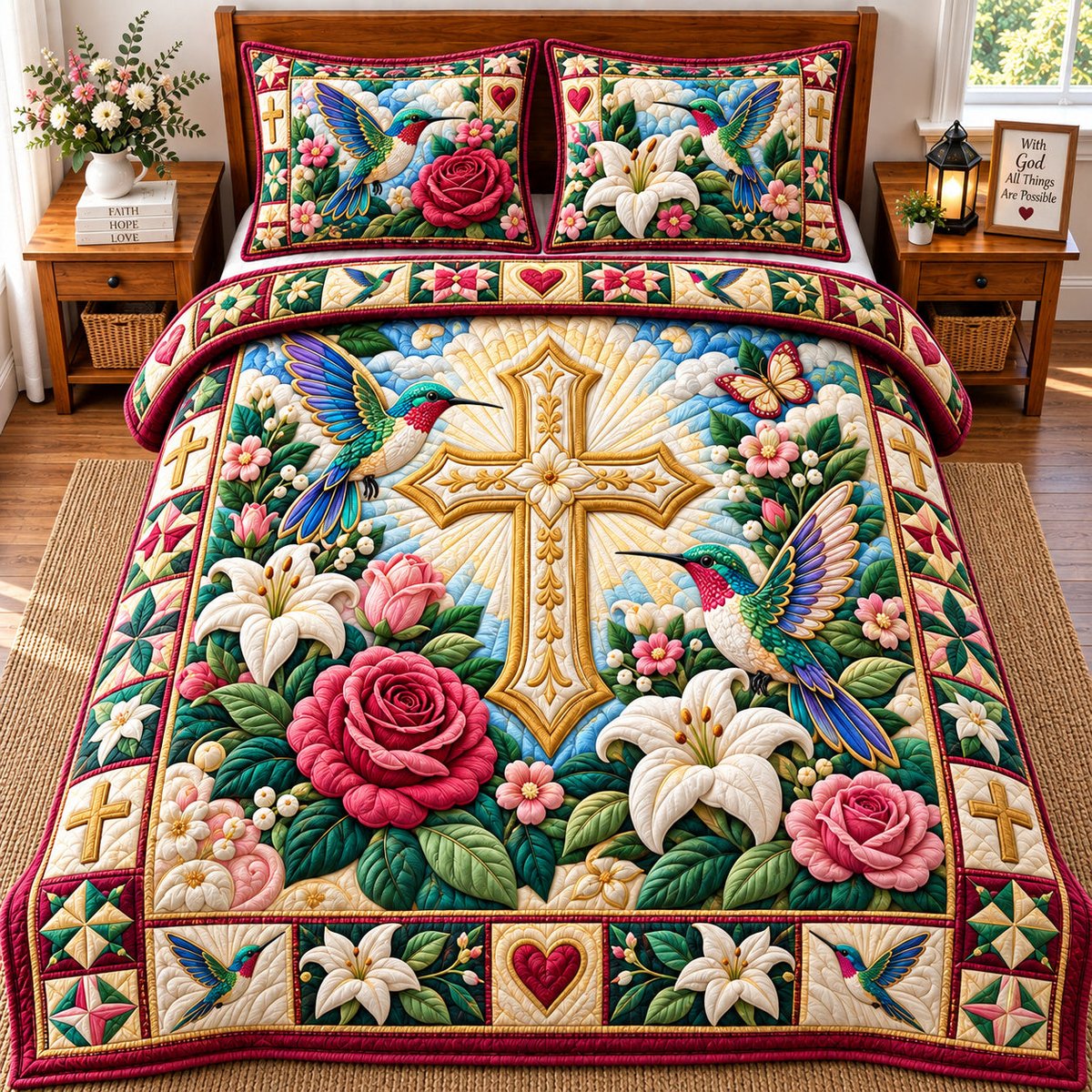 Amazing Grace Christian 3 Piece Quilted Bedding Set Gift For Christians