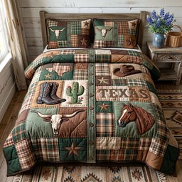 Texas Pride 3 Piece Quilted Bedding Set Gift For Western Lovers