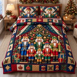 Nutcracker Kingdom 3 Piece Quilted Bedding Set Christmas Gift For Holiday Decor Lovers