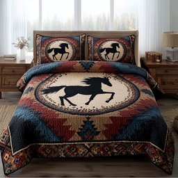 Prairie Horse 3 Piece Quilted Bedding Set Gift For Horse Lovers