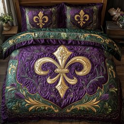 Mardi Gras Fleur De Lis 3 Piece Quilted Bedding Set Gift For Home Decor Lovers