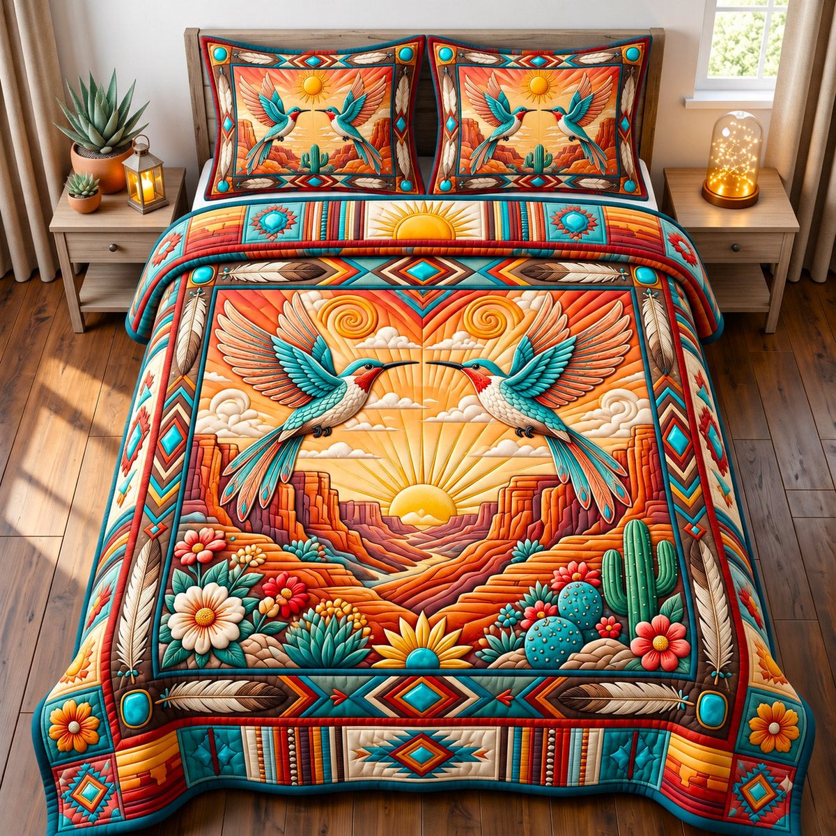 Sacred Bird 3 Piece Quilted Bedding Set Gift For Bird Lovers