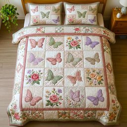 Butterfly Dream 3 Piece Quilted Bedding Set Gift For Butterfly Lovers