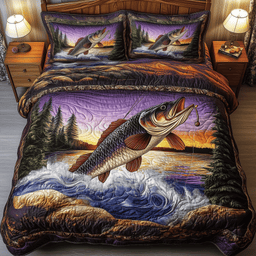 Fishing Life 3 Piece Quilted Bedding Set Gift For Fishing Lovers