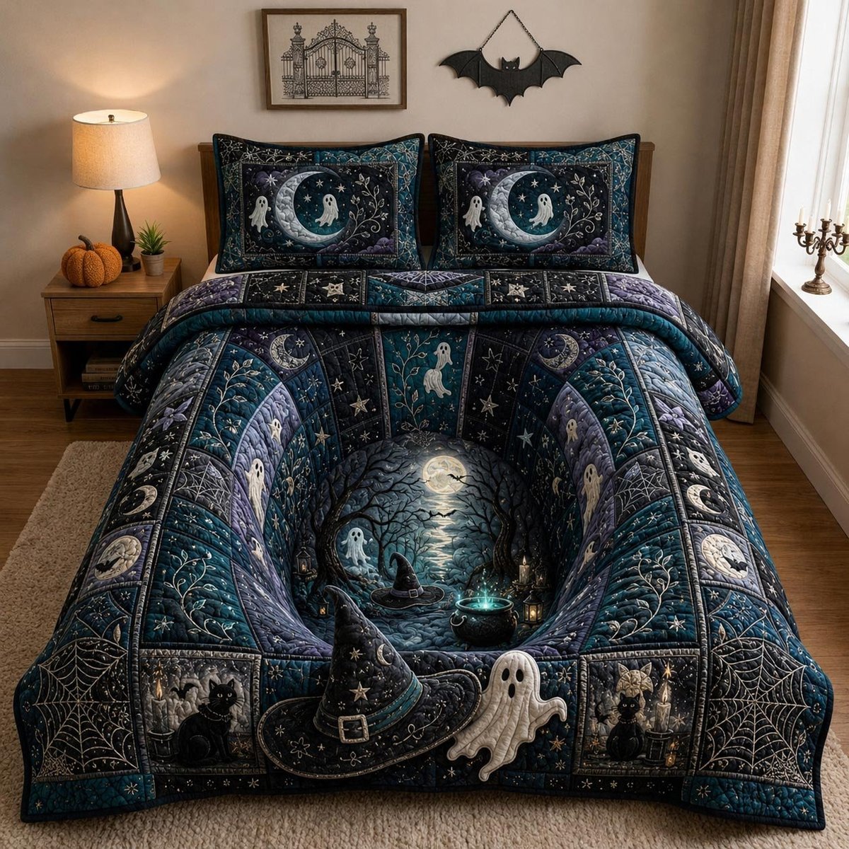Twisted 3 Piece Quilted Bedding Set Halloween Gift For Gothic Decor Lovers