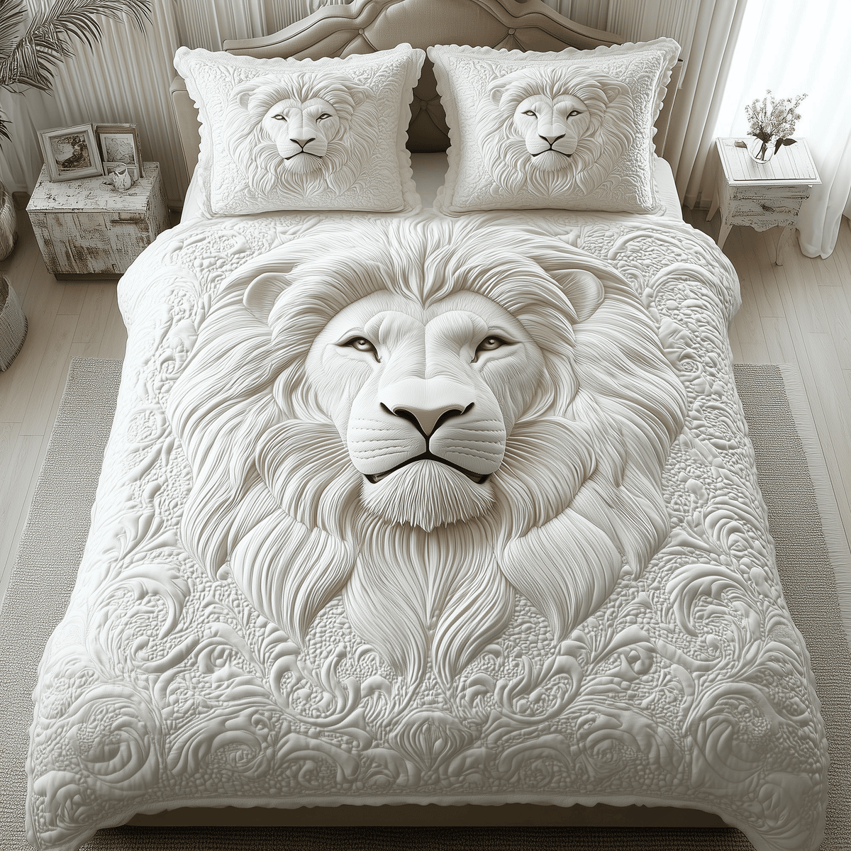 Majestic Lion King 3 Piece Quilted Bedding Set Gift For Lion Lovers
