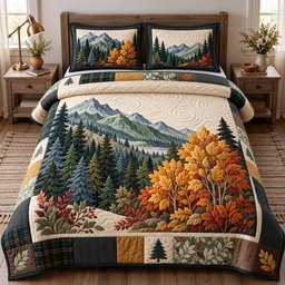 Fall Mountain 3 Piece Quilted Bedding Set Gift For Nature Lovers
