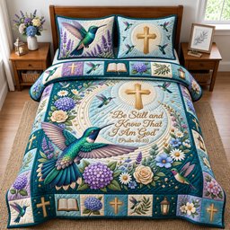 Be Still and Know 3 Piece Quilted Bedding Set Gift For Bird Lovers