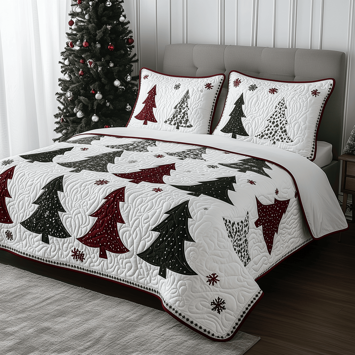Tree 3 Piece Quilted Bedding Set Christmas Gift For Holiday Decor Lovers
