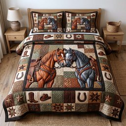 Prairie Horse 3 Piece Quilted Bedding Set Gift For Horse Lovers