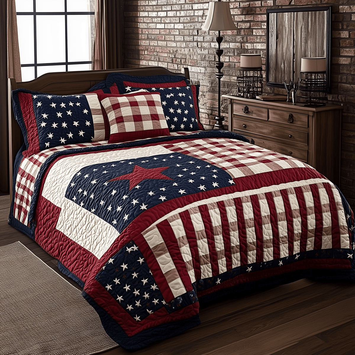 Classic Patriotic Americana 3 Piece Quilted Bedding Set Gift For Home Decor Lovers