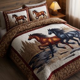 Prairie Horse 3 Piece Quilted Bedding Set Gift For Horse Lovers