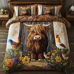 Highland Cow 3 Piece Quilted Bedding Set Gift For Cow Lovers