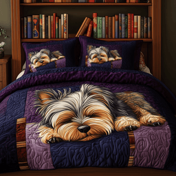 Sleeping Yorkie Dog 3 Piece Quilted Bedding Set Gift For Dog Lovers