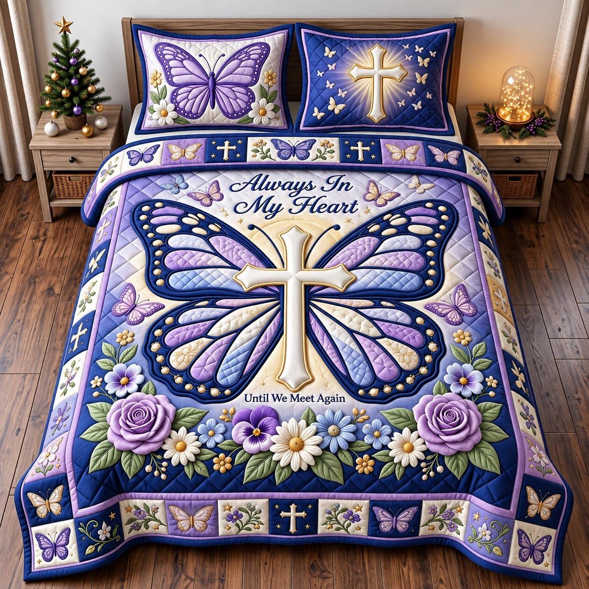 Butterfly Heart 3 Piece Quilted Bedding Set Gift For Butterfly Lovers