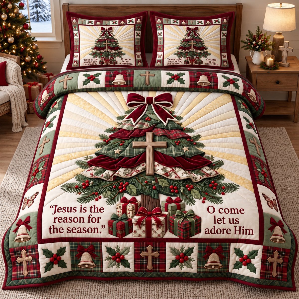 Reason for Season Christian 3 Piece Quilted Bedding Set Gift For Christians