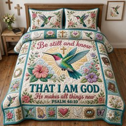I Am God Hummingbird 3 Piece Quilted Bedding Set Gift For Christians