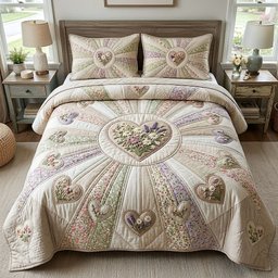 Flower Patchwork 3 Piece Quilted Bedding Set Gift For Flower Lovers