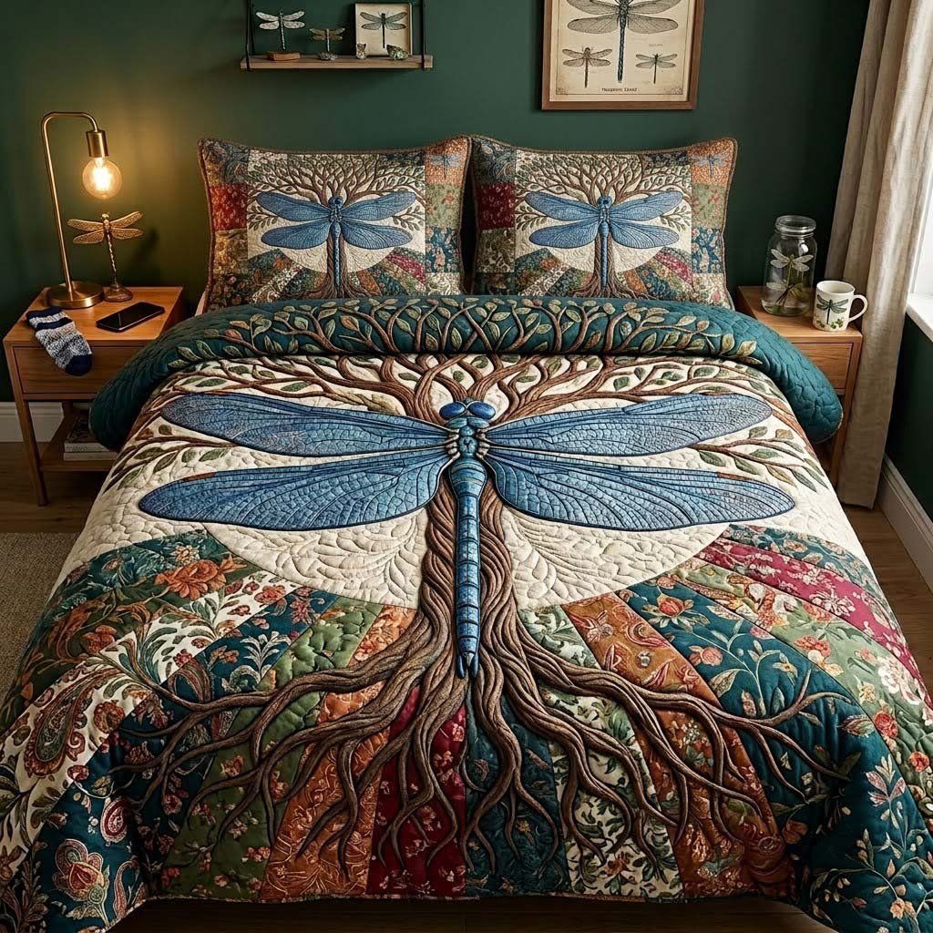 Wings of the Garden 3 Piece Quilted Bedding Set Gift For Flower Lovers