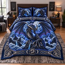 Stormborn Dragon 3 Piece Quilted Bedding Set Gift For Fantasy Lovers
