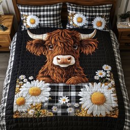 Highland Cow 3 Piece Quilted Bedding Set Gift For Cow Lovers