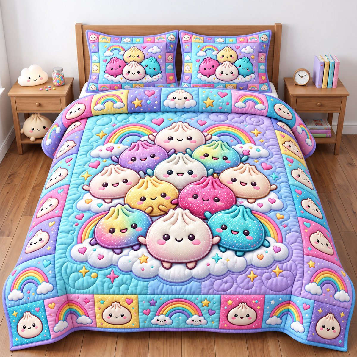 Dumpling Lover 3 Piece Quilted Bedding Set Gift For Home Decor Lovers