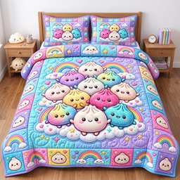 Dumpling Lover 3 Piece Quilted Bedding Set Gift For Home Decor Lovers