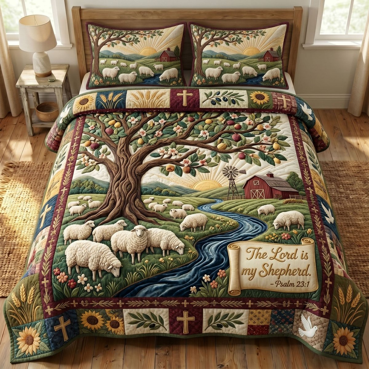 Christian Faith 3 Piece Quilted Bedding Set Gift For Christians