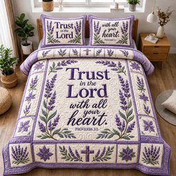 Trust in the Lord with All Your Heart 3 Piece Quilted Bedding Set Gift For Christians