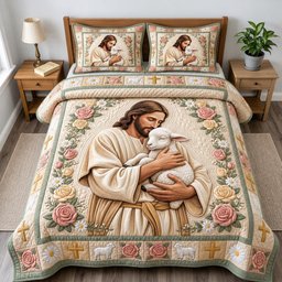 Jesus Christ 3 Piece Quilted Bedding Set Gift For Christians