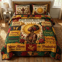 Daughter of the King 3 Piece Quilted Bedding Set Gift For Christians