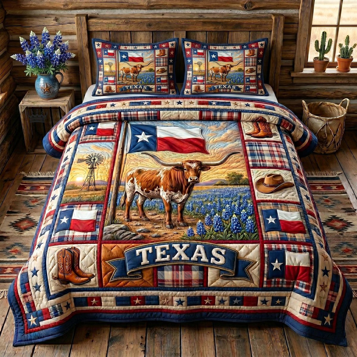 Texas Pride Horse 3 Piece Quilted Bedding Set Gift For Western Lovers