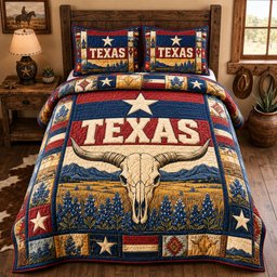 Lone Star Longhorn 3 Piece Quilted Bedding Set Gift For Western Lovers