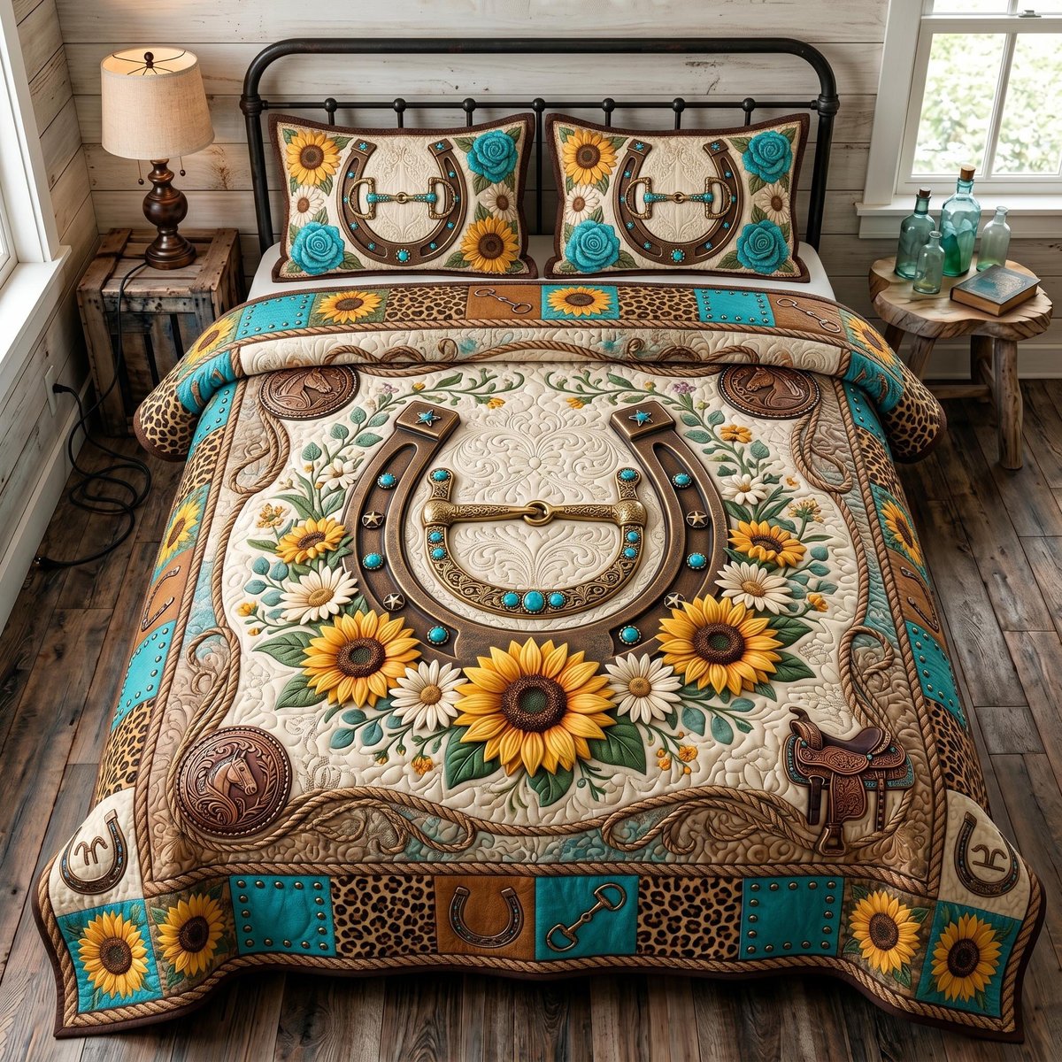Western Charm Horse 3 Piece Quilted Bedding Set Gift For Western Lovers