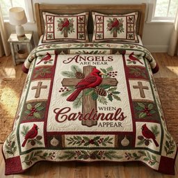 Cardinal Christian 3 Piece Quilted Bedding Set Gift For Bird Lovers
