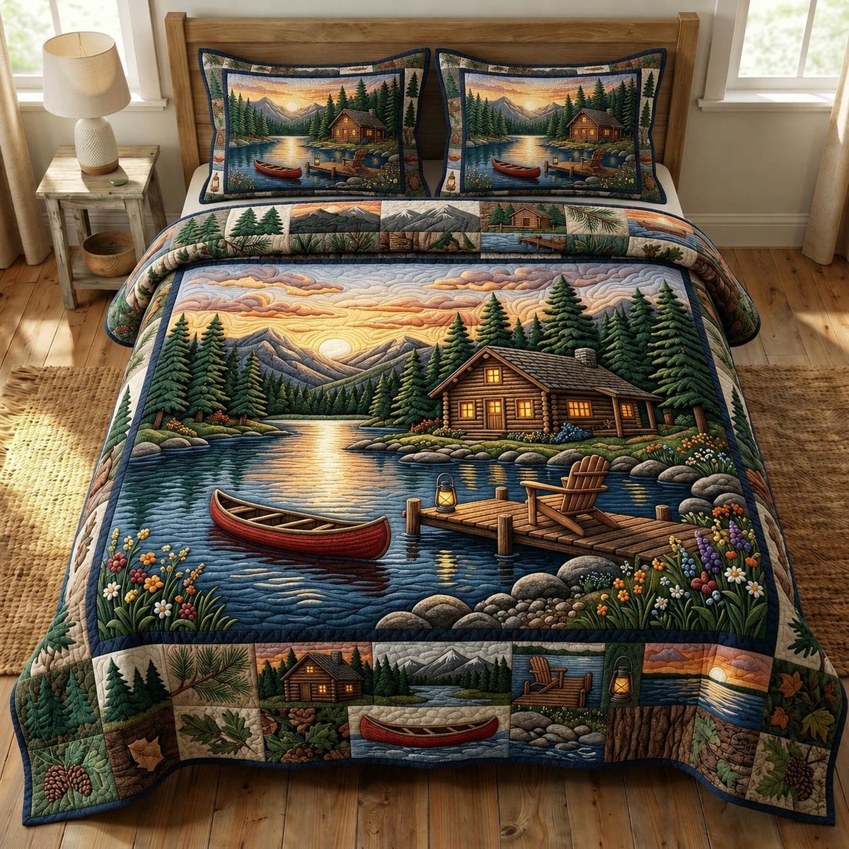 Camping Life 3 Piece Quilted Bedding Set Gift For Campers