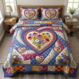 Floral Patchwork 3 Piece Quilted Bedding Set Gift For Flower Lovers