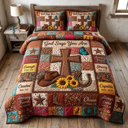 Western Grace Christian 3 Piece Quilted Bedding Set Gift For Western Lovers