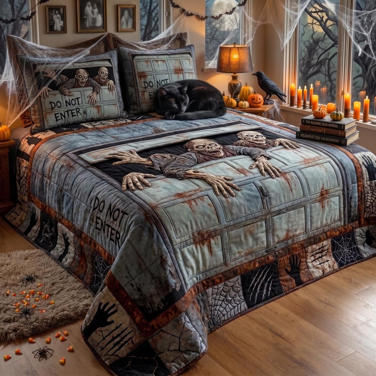 Zombie Escape 3 Piece Quilted Bedding Set Gift For Gothic Decor Lovers