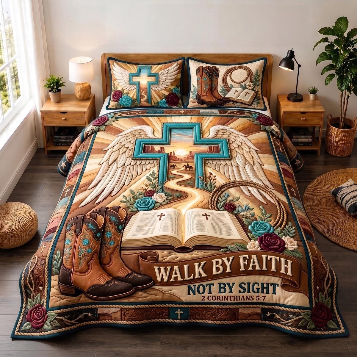 Ranch Faith Christian 3 Piece Quilted Bedding Set Gift For Christians
