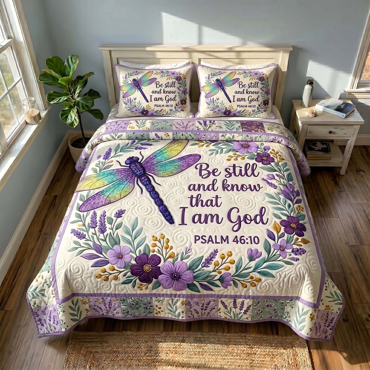 Grace in Flight Christian 3 Piece Quilted Bedding Set Gift For Butterfly Lovers