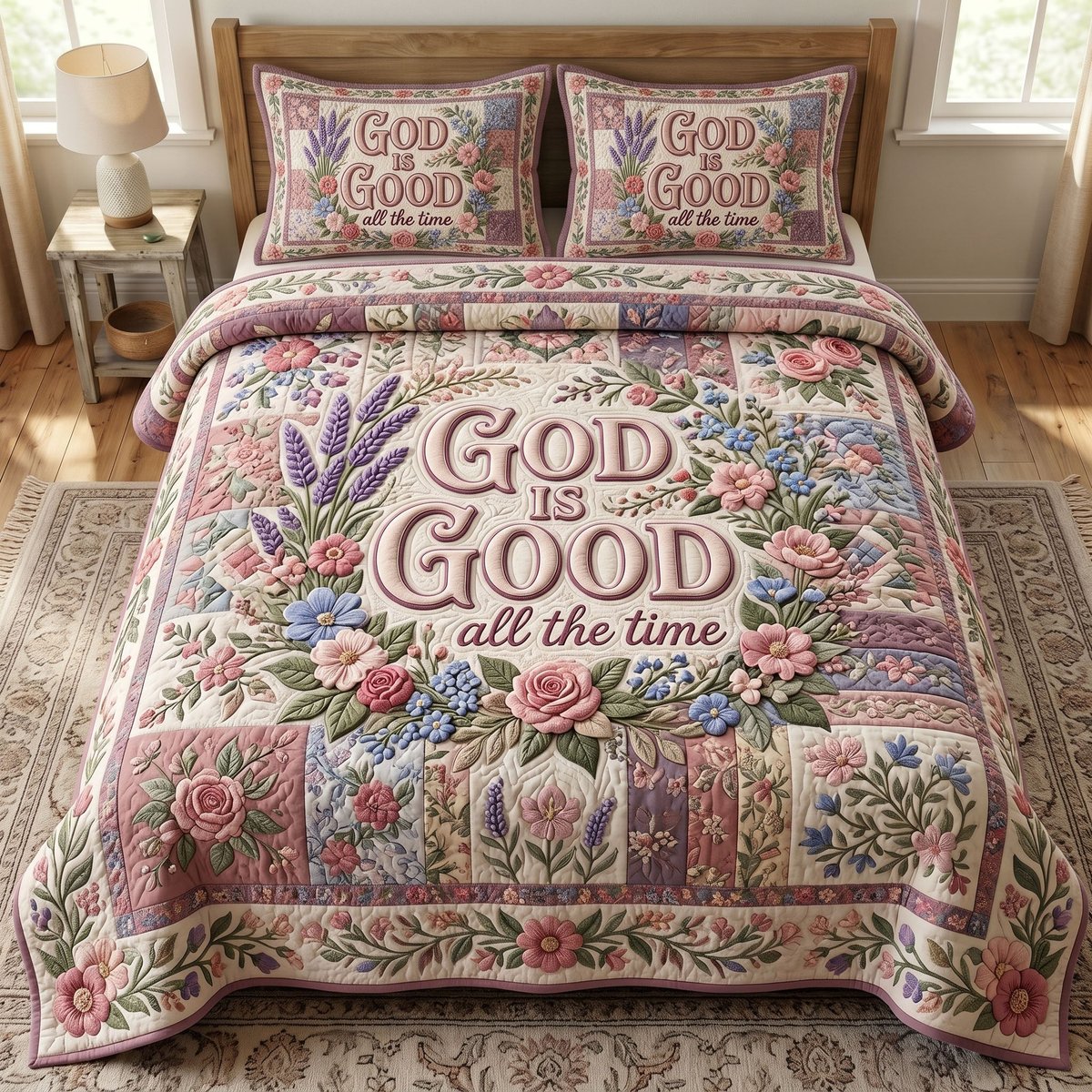 Floral Bible 3 Piece Quilted Bedding Set Gift For Christians