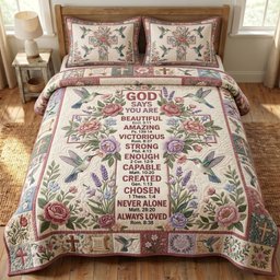 Floral Bible 3 Piece Quilted Bedding Set Gift For Christians