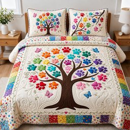 Tree of Paw Cat 3 Piece Quilted Bedding Set Gift For Dog Lovers