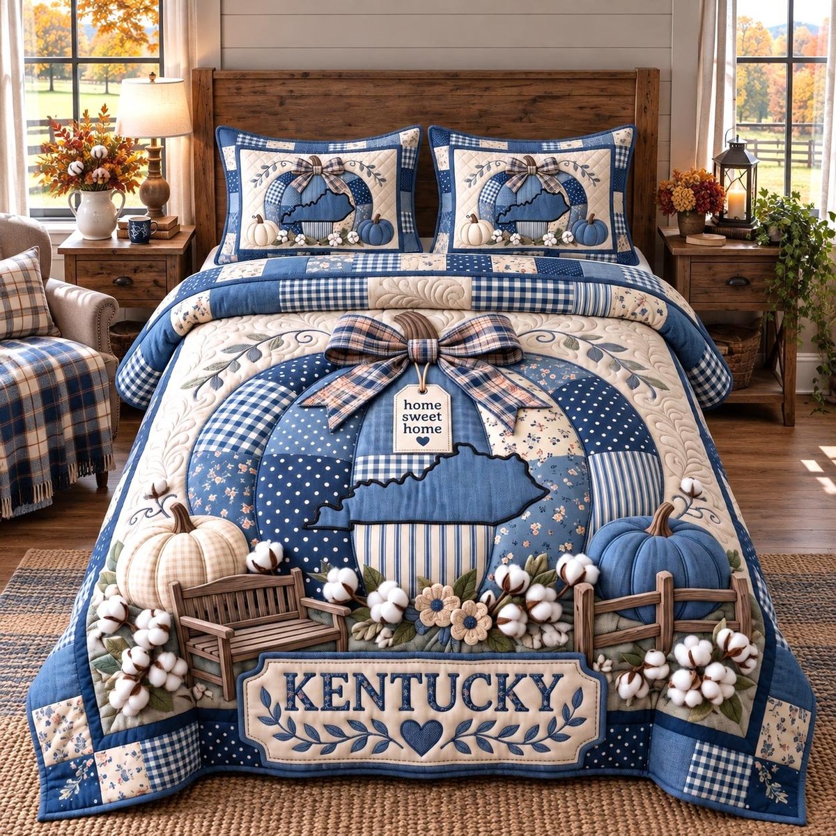 Kentucky Fall 3 Piece Quilted Bedding Set Gift For Home Decor Lovers