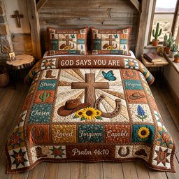 Western Grace Christian 3 Piece Quilted Bedding Set Gift For Western Lovers