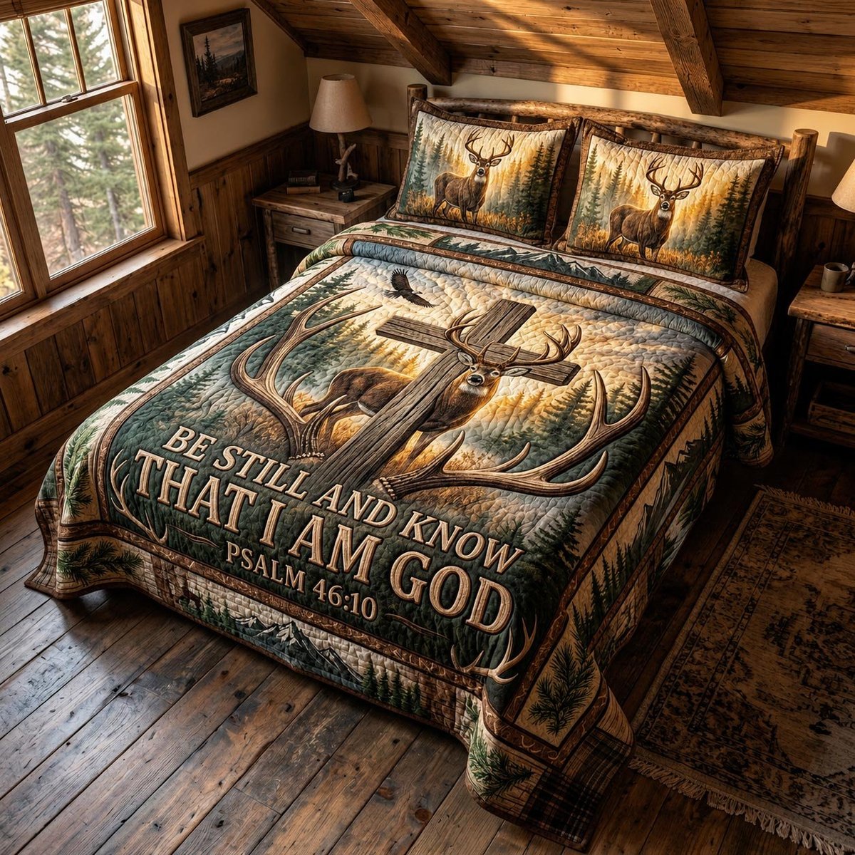 Outdoor Grace Fishing 3 Piece Quilted Bedding Set Gift For Hunters