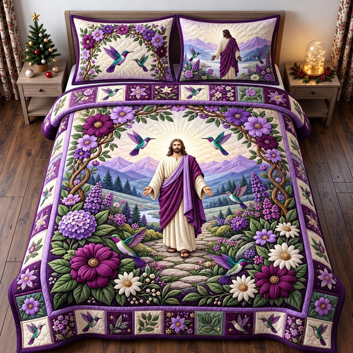 Jesus Garden 3 Piece Quilted Bedding Set Gift For Christians